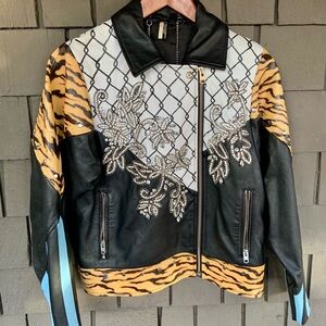 Topshop Black and Brown Moto Tiger Jacket with Rhinestones. GREAT XMAS GIFT!!